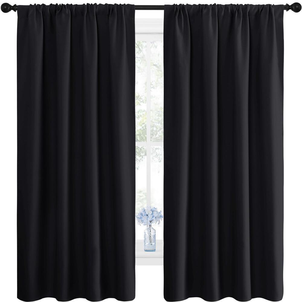63x42 Blackout Curtains Black 2 Panels Room Darkening Thermal Insulated New